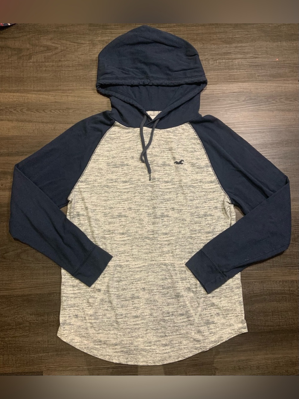 Hollister Navy Hooded Raglan with Heather Gray Body